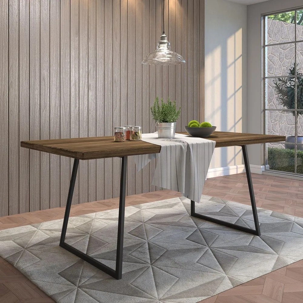 Mesa Sala de Jantar Cozinha Ogleary 160cm Grafite Madeira Maciça Rustic Brown G54 - Gran Belo