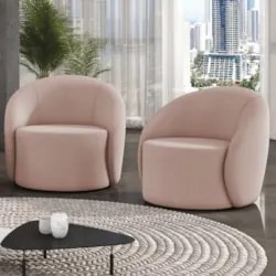 Poltrona Sala Decorativa Redonda Kit 2 Steve Veludo Rose I01  - Mpozen