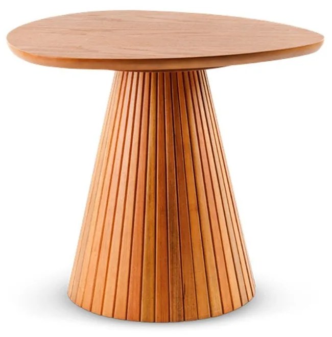 Mesa Lateral Sândalo Tampo Orgânico Laminado Base Cônica Ripada em Madeira Maciça Tauari