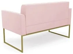 Sofá Namoradeira e 2 Poltronas Base Industrial Dourado Ana Suede Rosa