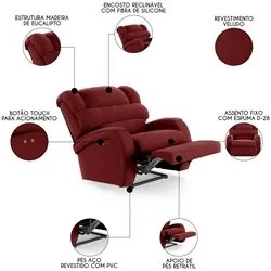 Poltrona do Papai Reclinável Kalie Power Touch FH9 Veludo Vermelho - M