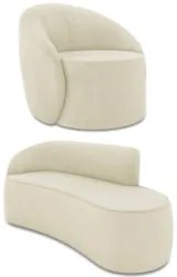 Sofá 3 Lugares 180cm Wendi e Poltrona Steve Suede Bege I01  - Mpozenat