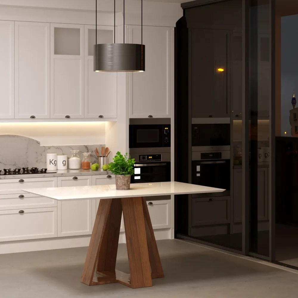 Mesa de Jantar Shell 160x90 cm com Tampo de Vidro Off White G55 - Gran Belo
