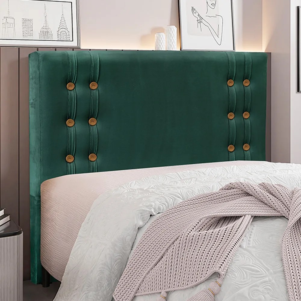 Cabeceira Decorativa Casal 1,40M Kors Veludo Verde Floresta G63 - Gran Belo