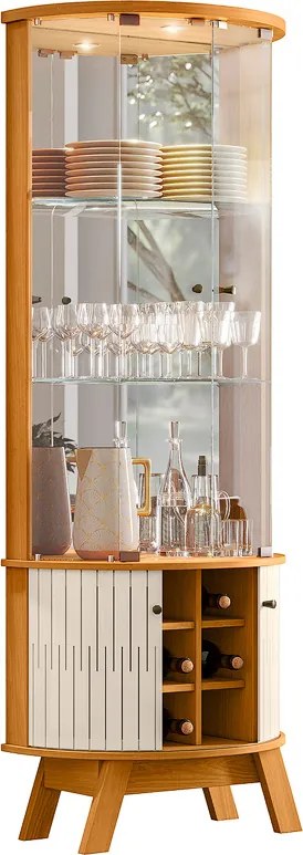 Cristaleira de Vidro com Led 67cm Sala de Jantar Ravion Cinamomo/Off White M20 - D'Rossi