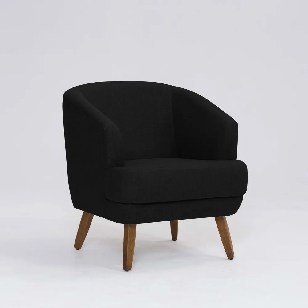Poltrona Decorativa Milão D07 Pés Madeira Linho Preto - D'Rossi