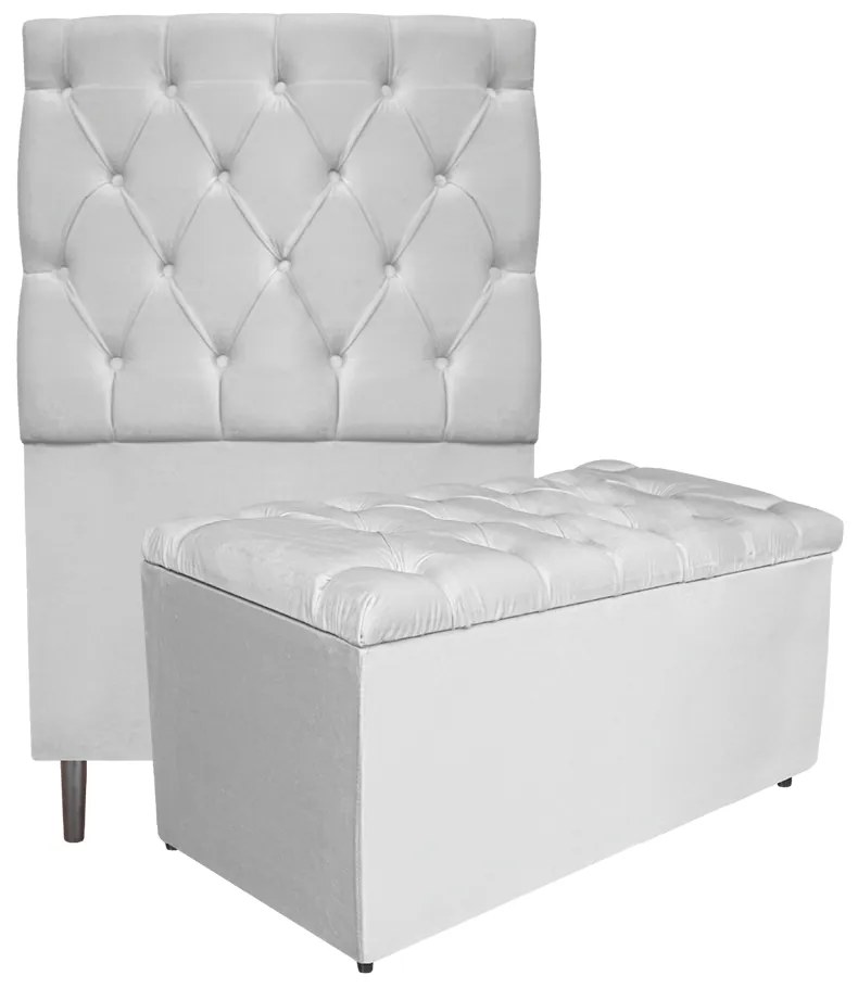 Kit Cabeceira e Calçadeira Liverpool 90 cm Solteiro Suede Branco - ADJ Decor
