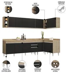 Armário de Cozinha Modulado de Canto 7 Peças CP35 Balcão com Tampo Cas