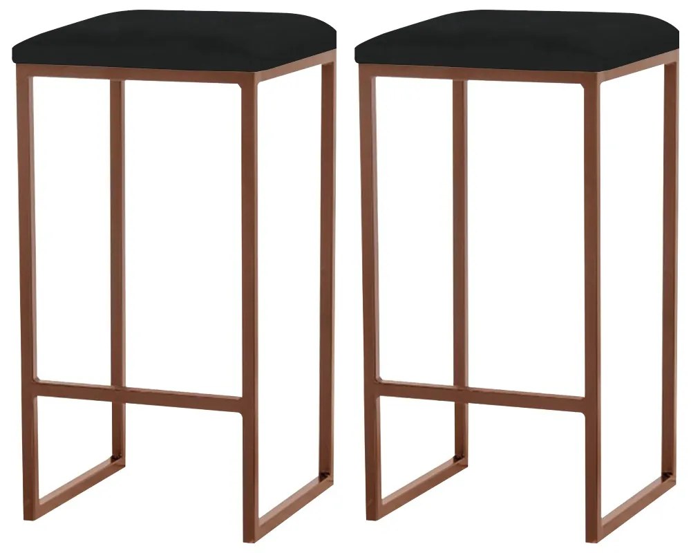 Kit 2 Banqueta Decorativa Billie Base Bronze Veludo Preto G41 - Gran Belo