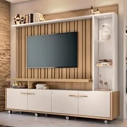Estante Painel para TV 60 Pol. Ripado Com LED Natan H01 Off White/Frei