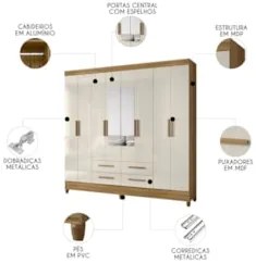 Guarda Roupa Casal 204cm Com Espelho Vitta Freijó/Off Z17    - Mpozena