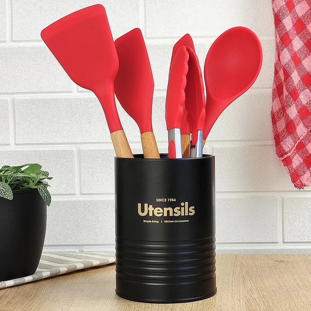 Espátula Reta De Silicone Com Cabo De Madeira - Vermelho