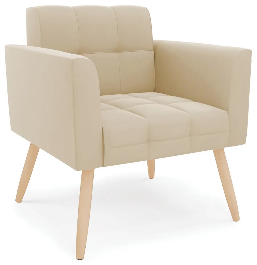 Kit 1 Sofá Namoradeira e 2 Poltronas Elisa Suede Pés Palito Natural - D'Rossi - Bege