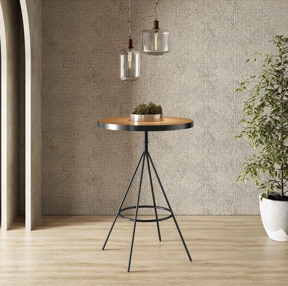 Mesa Bistrô Alta Redonda Cozinha Industrial Pé Aço Dhalia PU S02 - D'Rossi - Caramelo