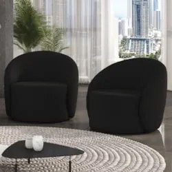 Poltrona Sala Decorativa Redonda Kit 2 Steve Suede Preto I01  - Mpozen