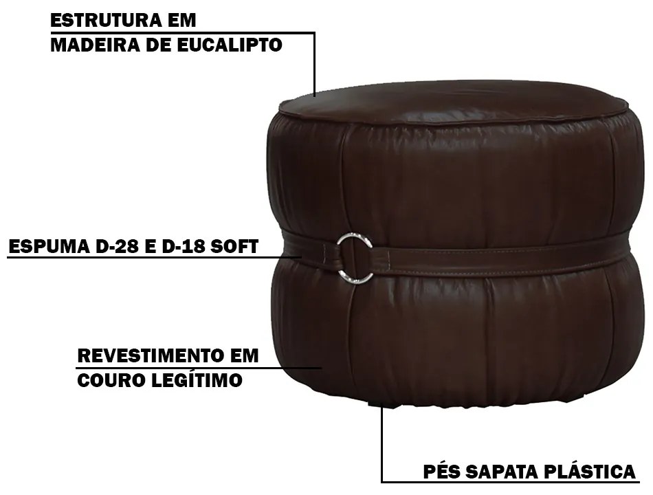 Puff Decorativo Sala de Estar Rene Debrum Couro Marrom G72 - Gran Belo
