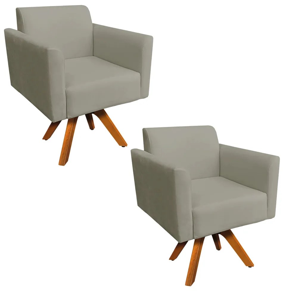 Kit 02 Poltronas Giratória Marisa Suede Marrom Rato Base Madeira MM30