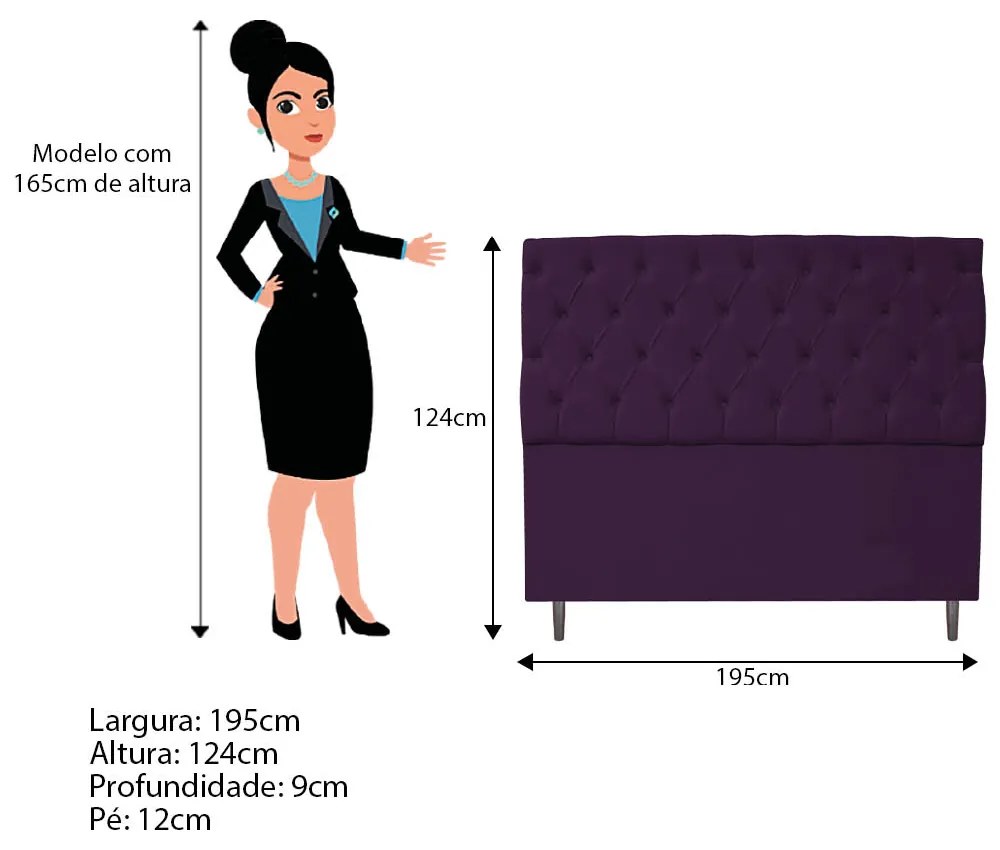 Cabeceira Estofada Liverpool 195 cm King Size Suede Roxo - ADJ Decor