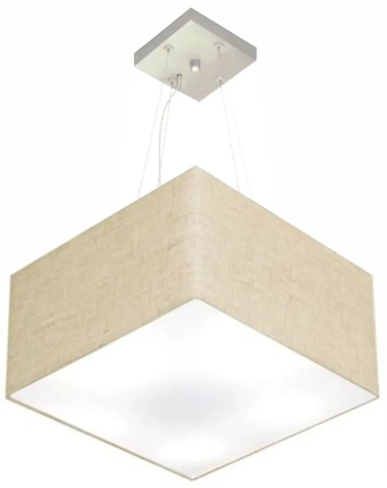 Lustre Pendente Quadrado Md-4197 Cúpula em Tecido 25/45x45cm Rustico Bege - Bivolt