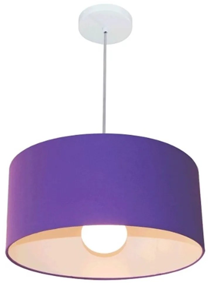 Lustre Pendente Cilíndrico 4052 Cúpula em Tecido 50x21cm Roxo - Bivolt
