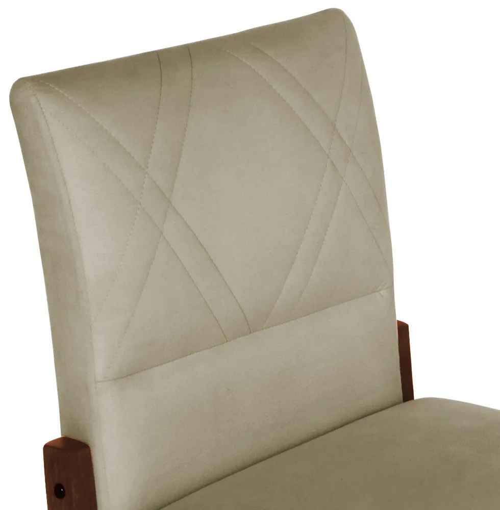 Conjunto 6 Cadeiras De Jantar Aurora Base Madeira Maciça Estofada Suede Nude