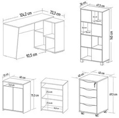 Conjunto Escritório Home Office 4 Peças Look A06 Branco/Ipê - Mpozenat