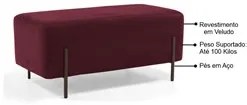 Kit 2 Puffs Decorativos 90cm Base Aço Status C-278 Veludo Marsala - Do
