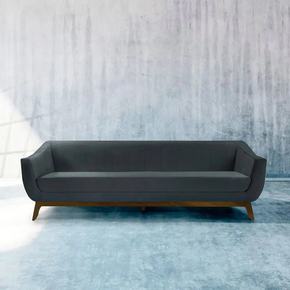 Sofá 3 Lugares Boomer 210cm PU Sintético Cinza G15 - Gran Belo