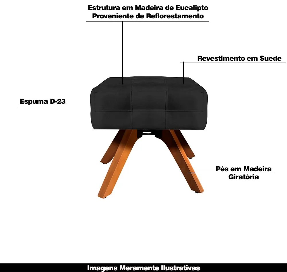 Puff Decorativo Base Giratória Karen Suede Preto G19 - Gran Belo