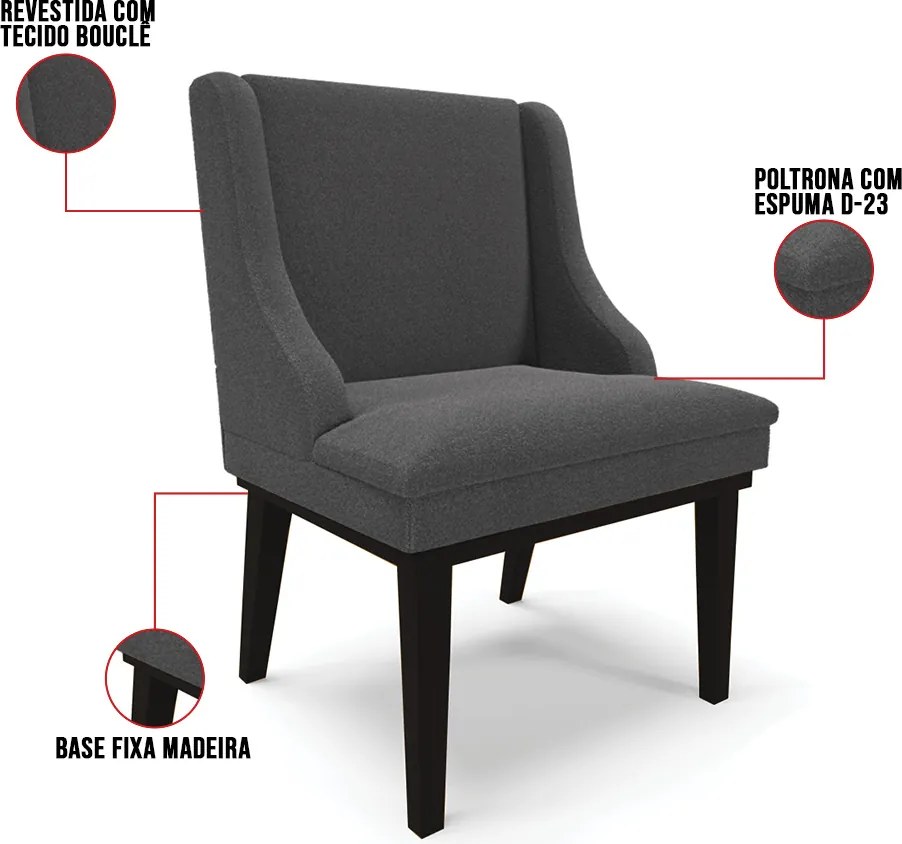Cadeira Sala de Jantar Base Madeira Preto Kit 4 Liz Bouclê D03 - D'Rossi - Grafite