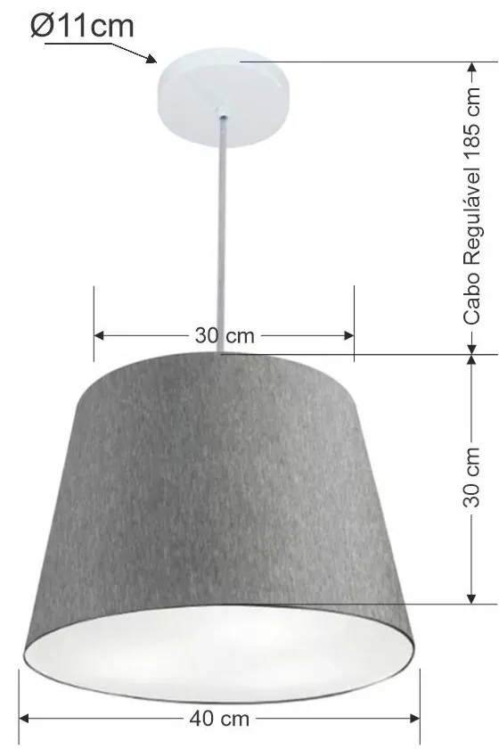 Lustre Pendente Cone Md-4155 Cúpula em Tecido 30/40x30cm Rustico Cinza - Bivolt