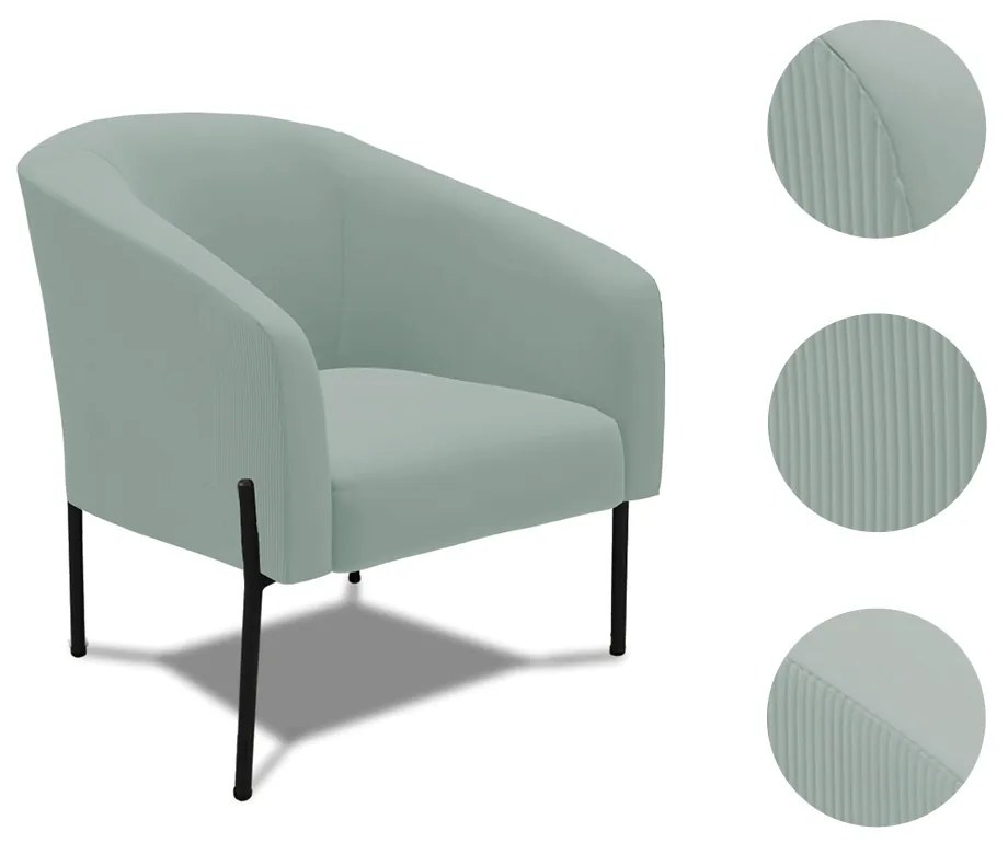 Poltrona Decorativa Pé de Ferro Preto Stella Cotelê Ext/Veludo D03 - D'Rossi - Menta