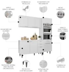 Armário de Cozinha Com Tampo CP02 180cm Pérola Branco Z34 - Mpozen