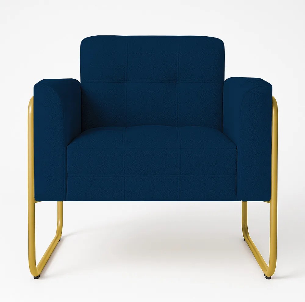 Poltrona Sala Industrial Alta Tubo Dourado Elisa Bouclê D03 - D'Rossi - Azul