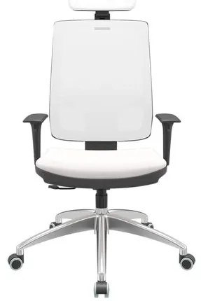 Cadeira Office Brizza Tela Branca Com Encosto Assento Vinil Branco RelaxPlax Base Aluminio 126cm - 63609 Sun House