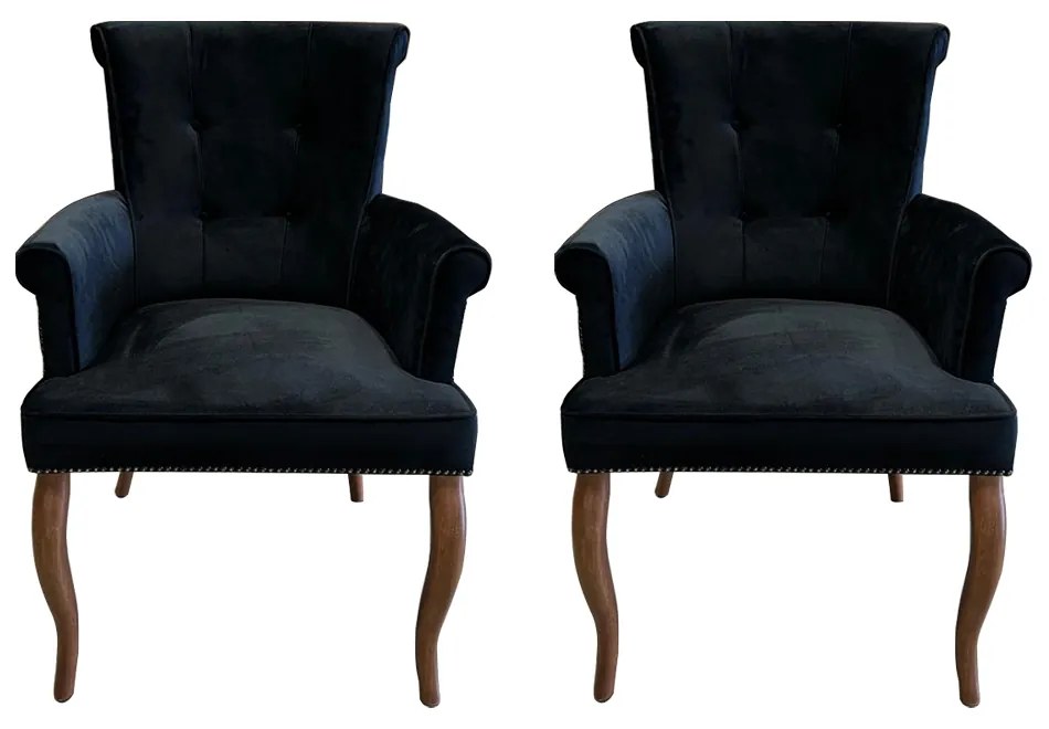 Kit 2 Cadeiras de Jantar Belford Veludo Preto Pés de Madeira Design Sofisticado G48 - Gran Belo