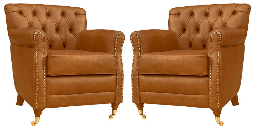 Kit 02 Poltronas Decorativas Sala de Estar Níger Pés Príncipe Couro Mel G58 - Gran Belo