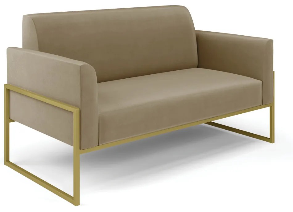 Sofá Namoradeira com Poltrona Base Industrial Alta Dourado Marisa Suede D03 - D'Rossi - Marrom Rato