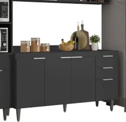 Armário de Cozinha Com Tampo CP04 280cm Pérola Preto Z34      - Mpozen