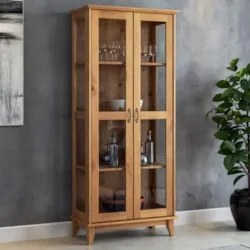 Cristaleira de Madeira 2 Portas de Vidro Hazel Carvalho Z25 - Mpozenat