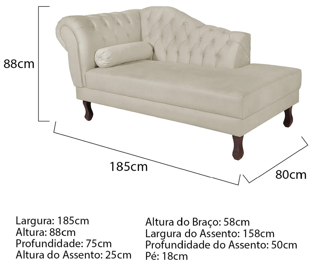 Diva Recamier Diana 185cm Lado Direito Linho - ADJ Decor