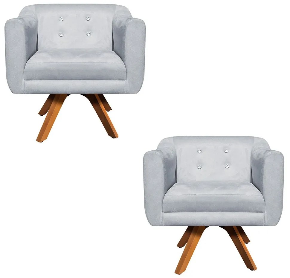 KIT 02 POLTRONAS GIRATORIA JULIA SUEDE B - Cinza