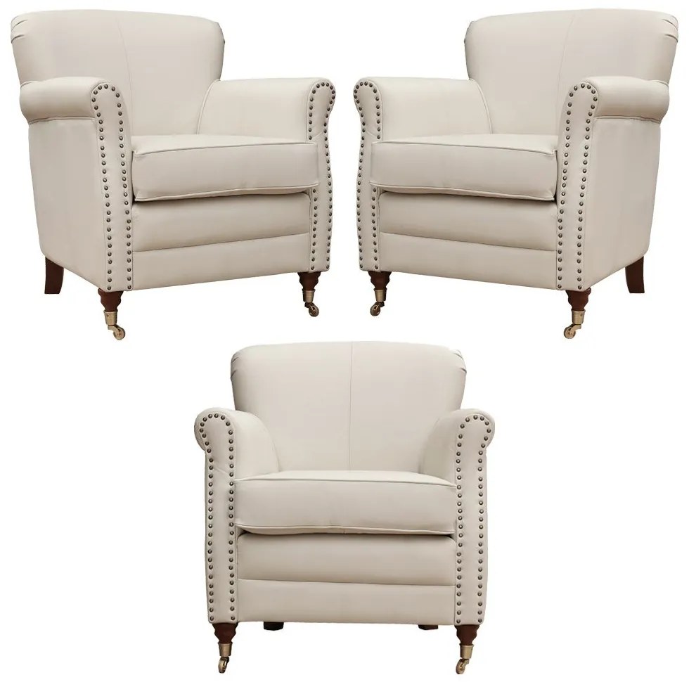 Kit 03 Poltronas Decorativas Sala de Estar Brunei Pés Príncipe Couro Off White G58 - Gran Belo