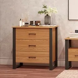 Cômoda Para Quarto Estilo Industrial 3 Gavetas F38 Freijó/Preto Fosco