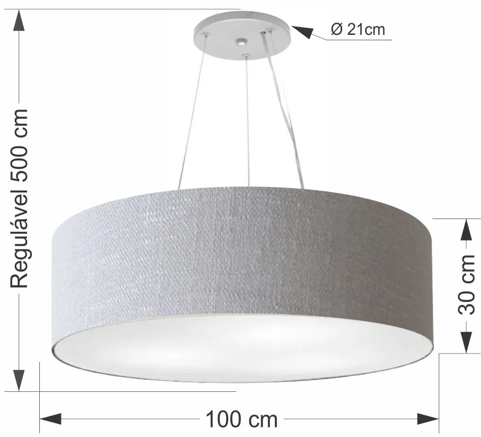 Lustre Pendente Cilíndrico Md-4381 Cúpula em Tecido 100x30cm Rustico Cinza - Bivolt