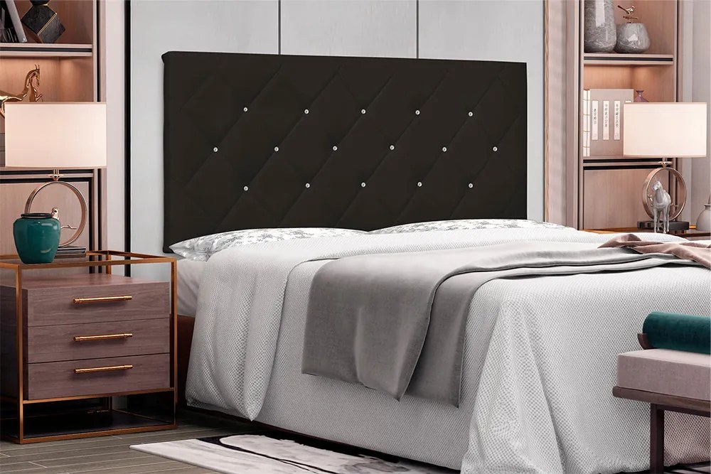 Painel Tânia Para Cama Box King 195 cm Corino S04 - D'Rossi - Marrom