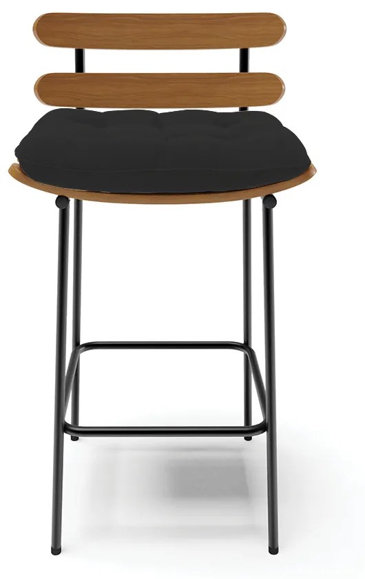 Banqueta Costela Veludo Preto Base Metálica Preto - D'Rossi