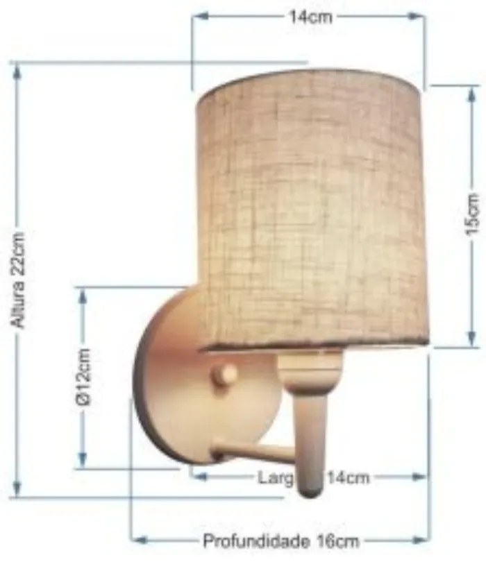 Arandela Cilindrica Md-2009 Base Branco Cúpula em Tecido 14x15cm Rustico Bege - Bivolt