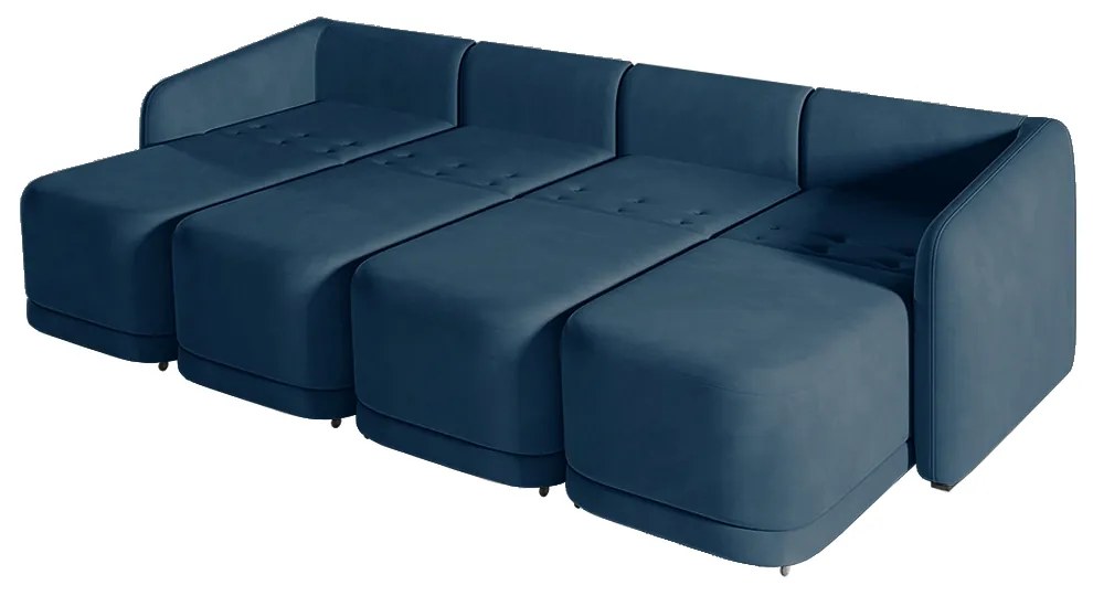 Sofá Cama Modulado Retrátil e Reclinável Decorativo Varsóvia 436cm Veludo Azul Marinho G33 - Gran Belo
