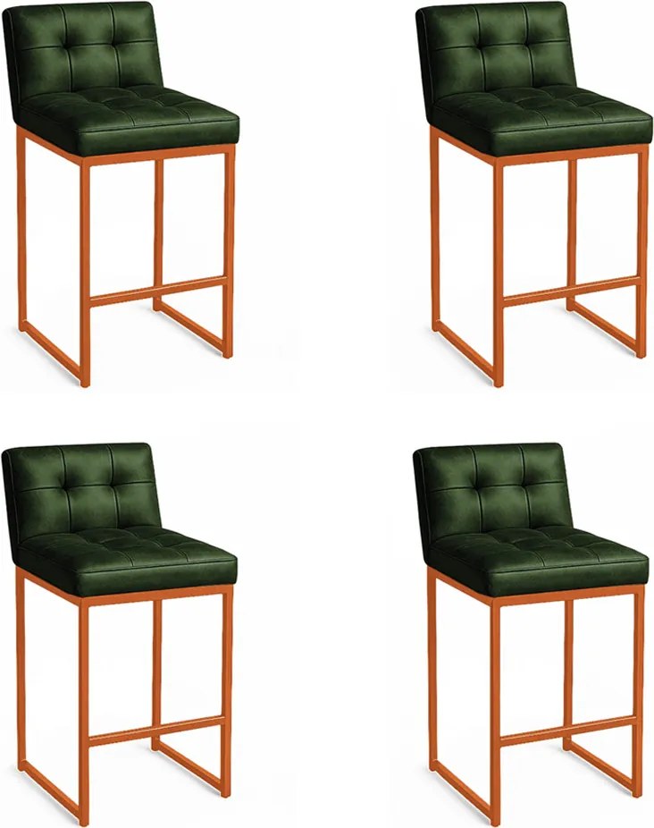 Banqueta Cozinha Alta com Encosto Industrial Kit 4 Bronze Lirina PU C05 - D'Rossi - Verde